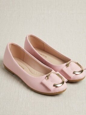 Link Comfort Pink Ballet Flats with Gold Buckle Detail - Little Girl 3